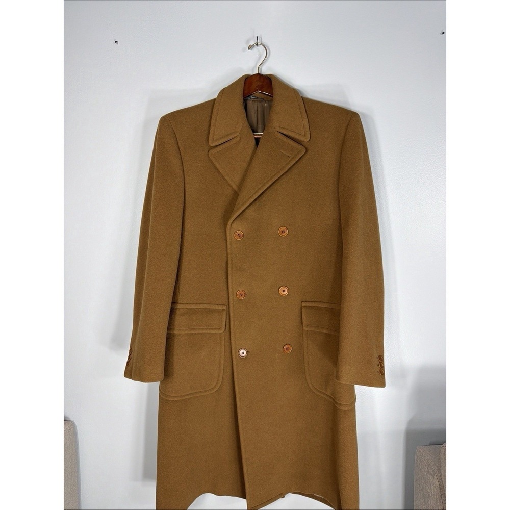 Tombolini VTG Mens Wool Angora Cashmere Overcoat Camel Double Breasted Italy 52R
